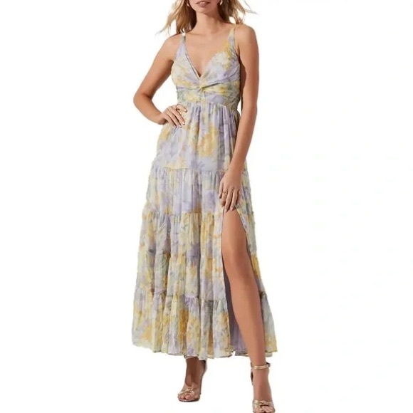 Astr Dresses & Skirts - Astr Floral Tiered Maxi Dress in Lavender & Yellow